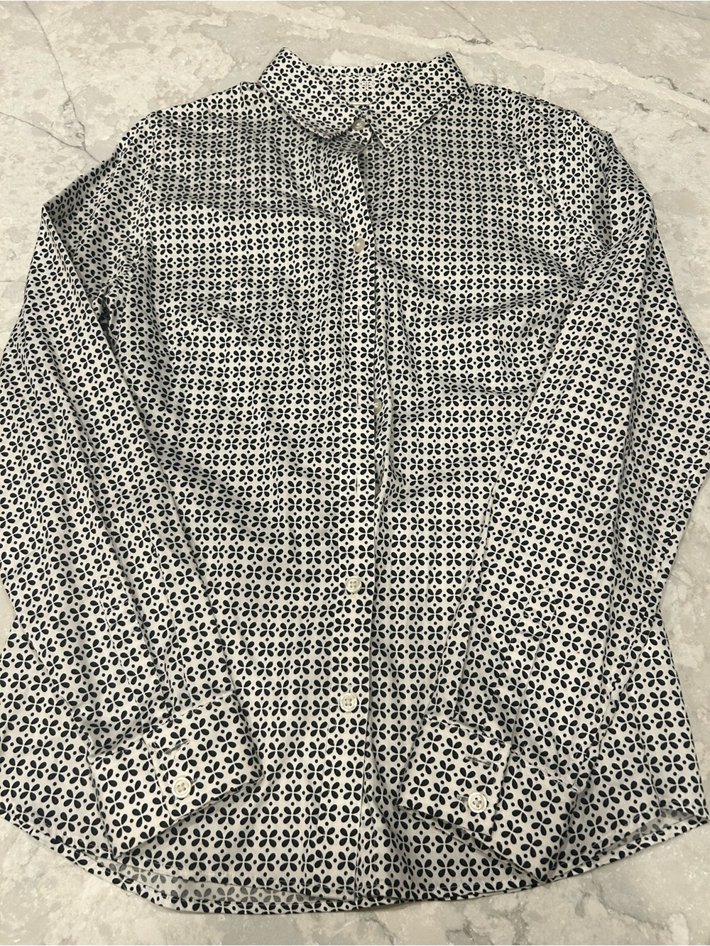 Banana Republic White Shirt with Black Floral Geometric Print